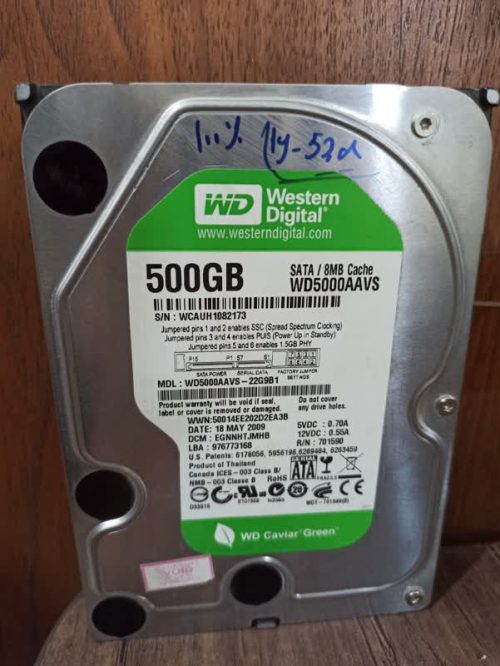 هارد 500 گیگ وسترن دیجیتال GREEN (کارکرد 1 سالو 52 روز)