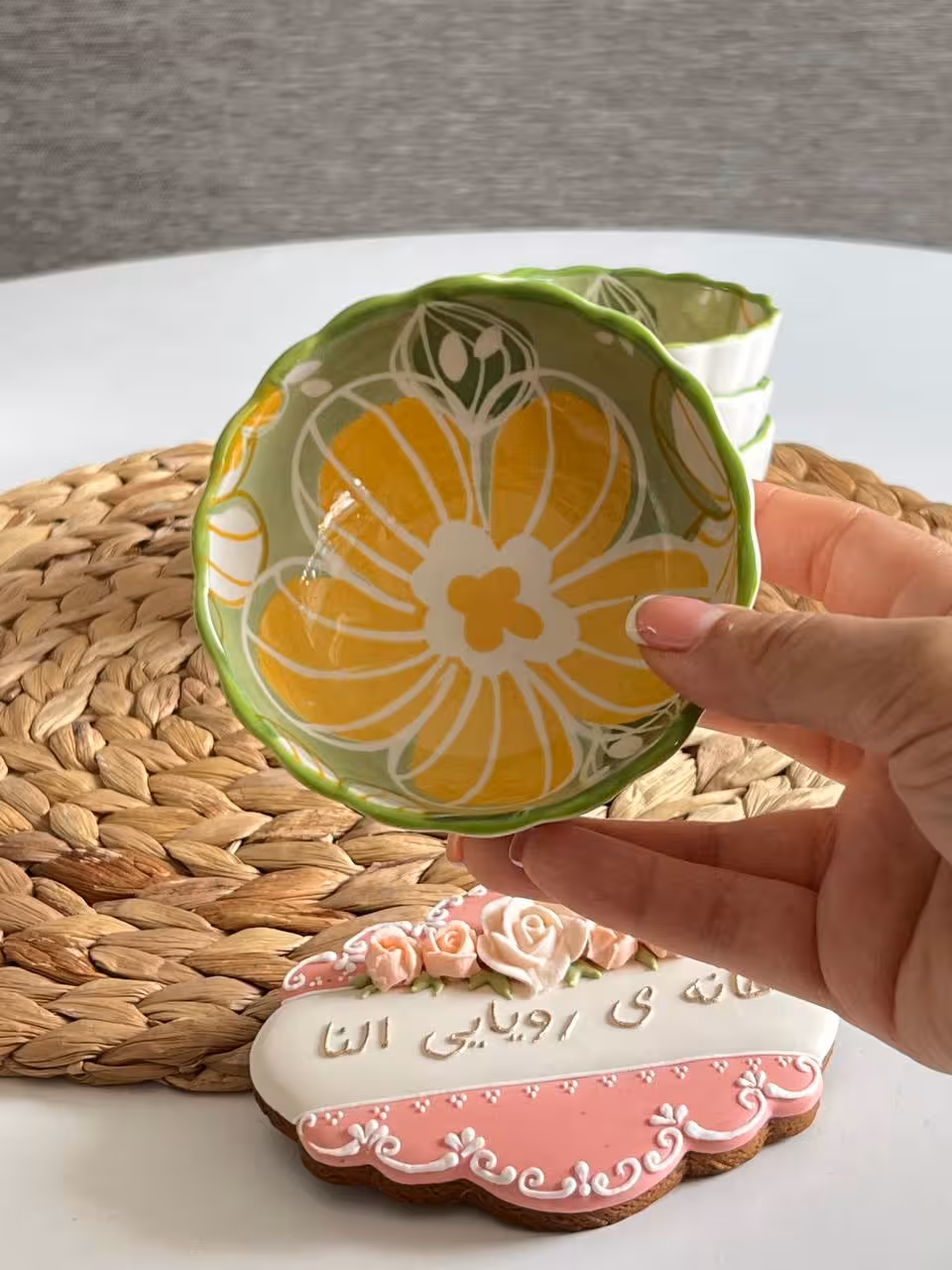 کاسه ترشی خوری پاشاهوم- طرح 4 گل- طرح سبز