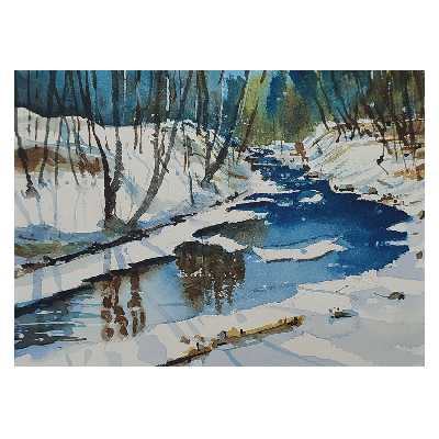 نقاشی آبرنگ طرح منظره برفی کد 26