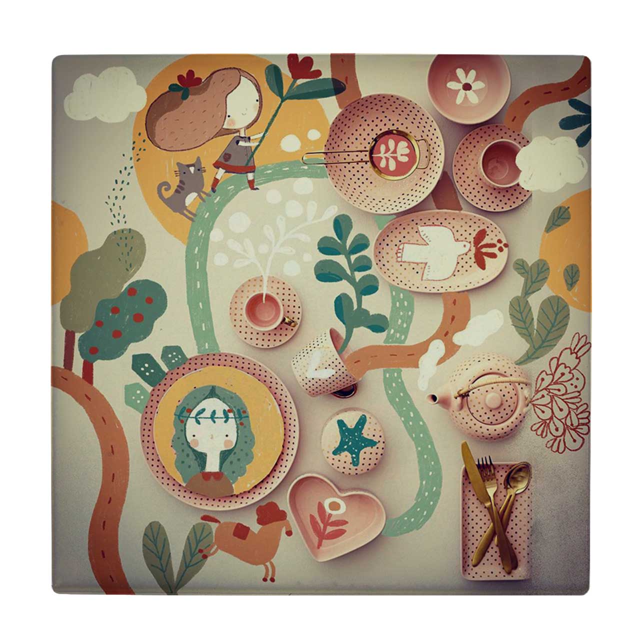 کاشی طرح دخترک و میز صبحانه کد wk862