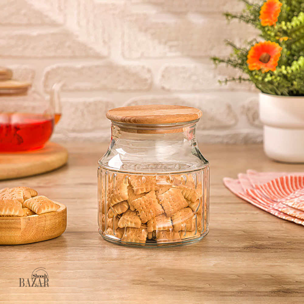 بانکه شیشه ای 800 سی سی در چوبی لیمون کد 2263