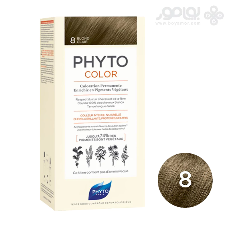 کیت رنگ موی بدون آمونیاک فیتو شماره 8 رنگ بلوند روشن حجم 50 میل