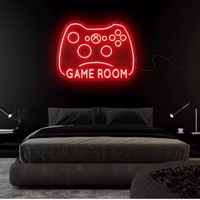 تابلو نئون طرح Game Room دسته بازی رنگ و سایز اختیاری