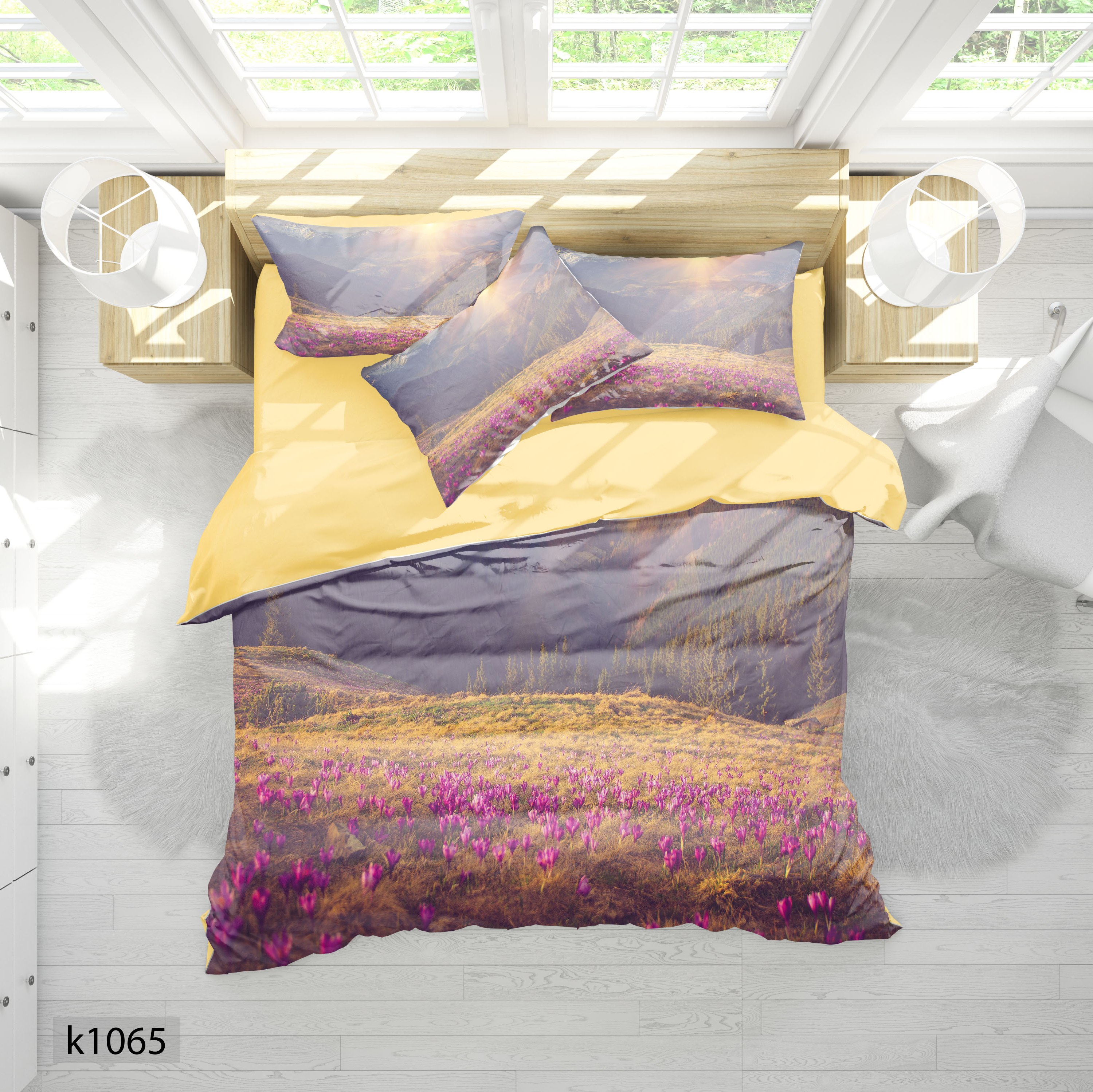 ست رو تختی چاپی 6 تیکه کالیفرنیا 2 نفره   کد1065