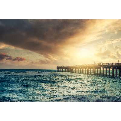 تابلو شاسی مدل غروب آفتاب و دریا و پل چوبی T7441