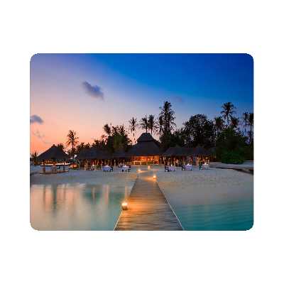 ماوس پد اطلس آبی طرح کلبه و درخت و ساحل و پل چوبی مدل T7549