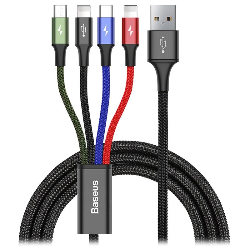 کابل تبدیل USB به لایتنینگ/USB-C/microUSB باسئوس مدل Rapid Series 4 in 1 طول 1.2 متر