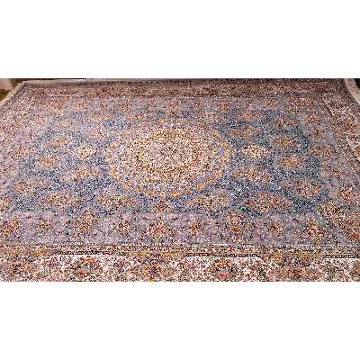 فرش ماشینی زمرد مشهد مدل 45002 زمینه آبی