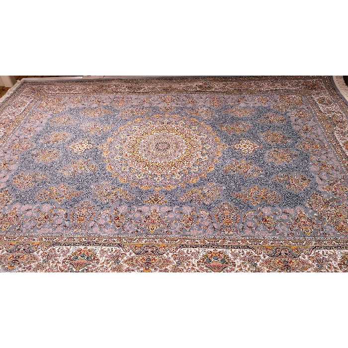 فرش ماشینی زمرد مشهد مدل 45002 زمینه آبی