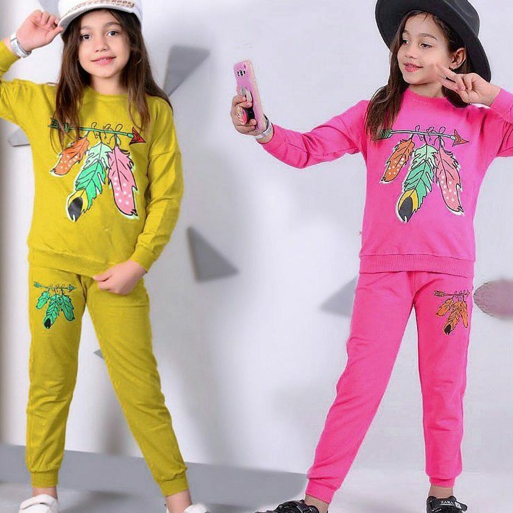 بلوز و شلوار دخترانه طرح پر سایز 50 و 55 کد794
