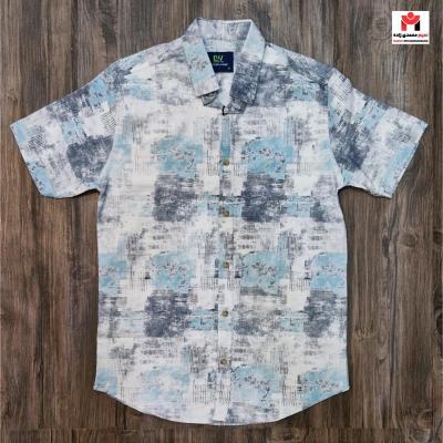 پیراهن آستین کوتاه مردانه کتان چاپی اندامی M-2XL