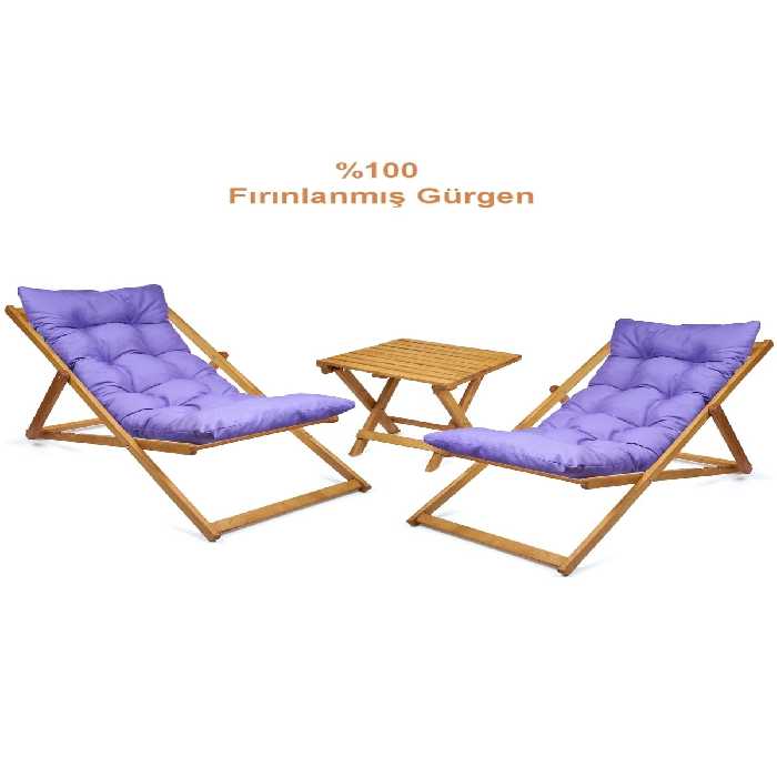 صندلی کمپ بنفش کمپینگ Titty Sezlonk مجموعه باغ بالکن Terras Beach تاشو 2 Sezlont 1Sehpa HUNDEMİR