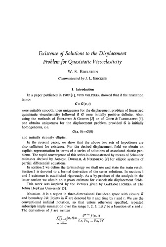 خرید و دانلود نسخه کامل کتاب Existence of Solutions to the Displacement Problem for Quasistatic Viscoelasticity