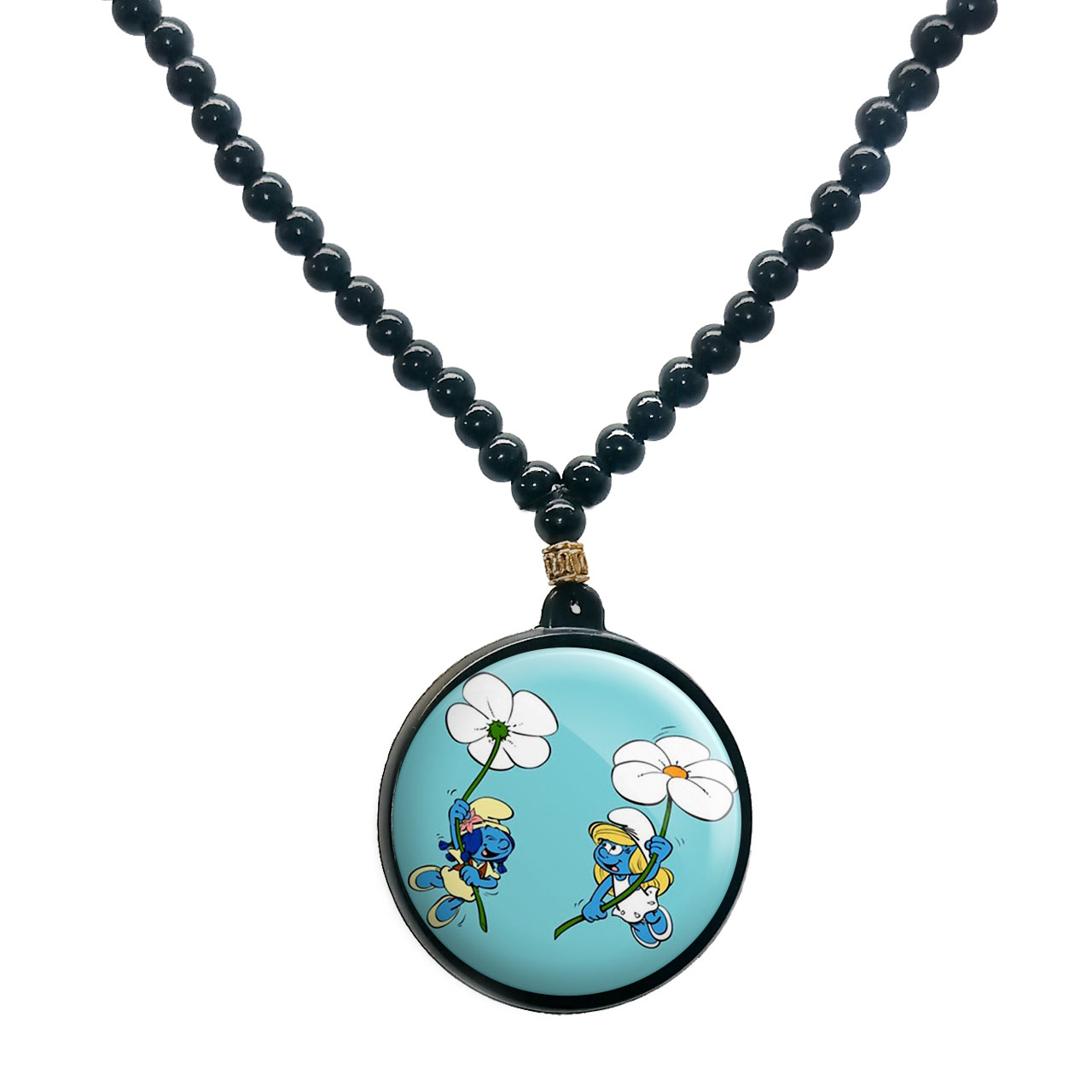 گردنبند پرمانه طرح اسمورف کد pmd.10567 مدل دو طرفه