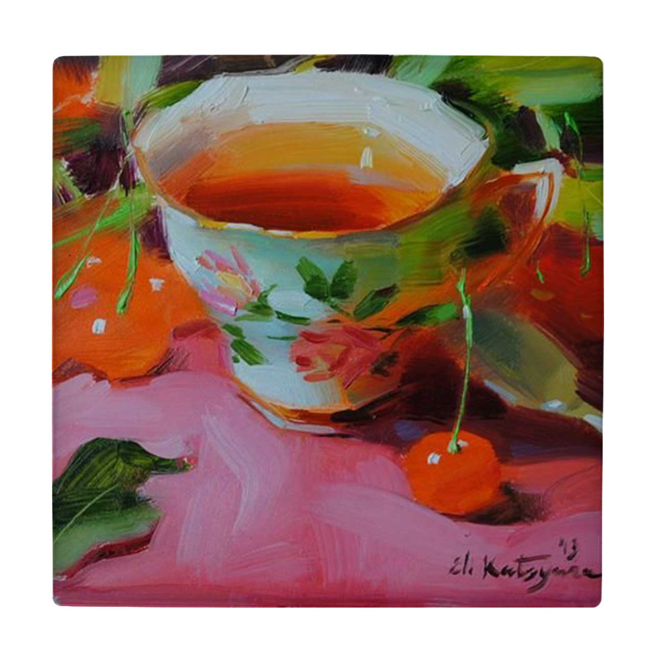 کاشی کارنیلا طرح نقاشی فنجان چایی کد wkk3461