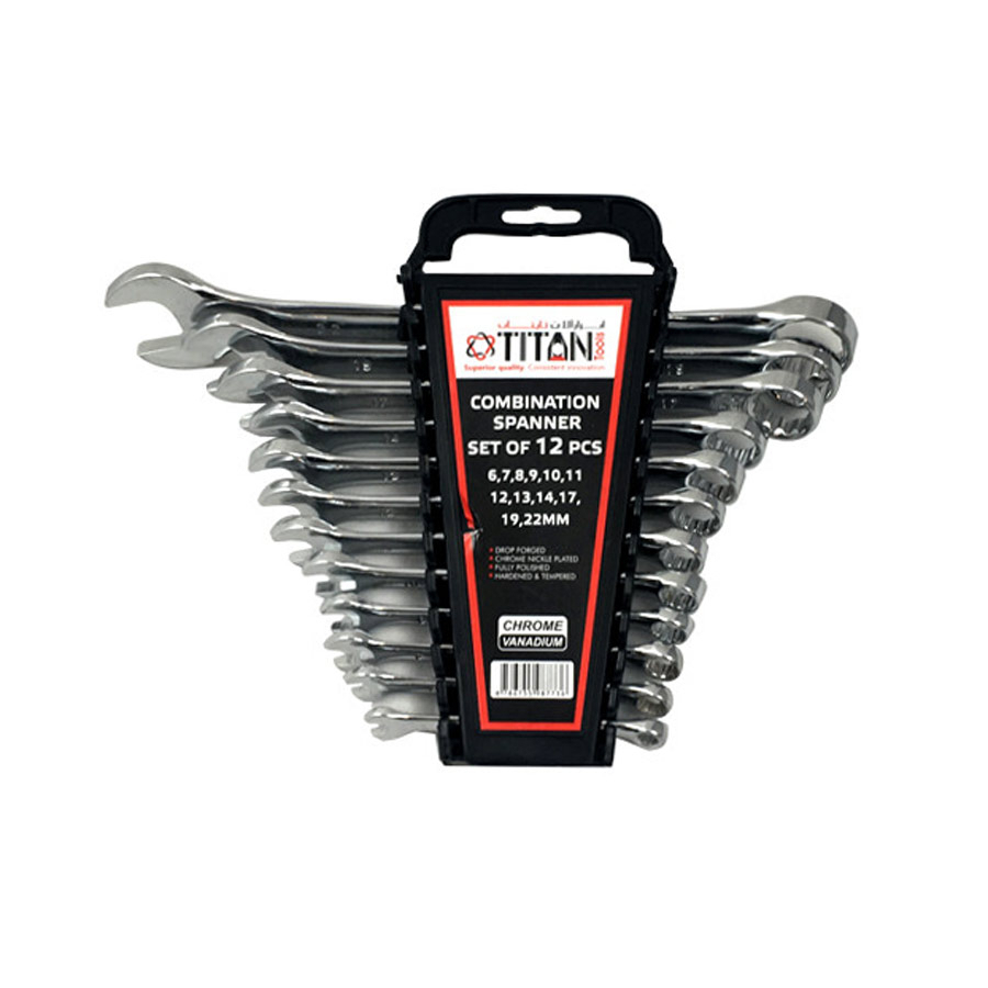 ست آچار یک سر رینگ یک سر تخت قرمز 12 عددی تایتان