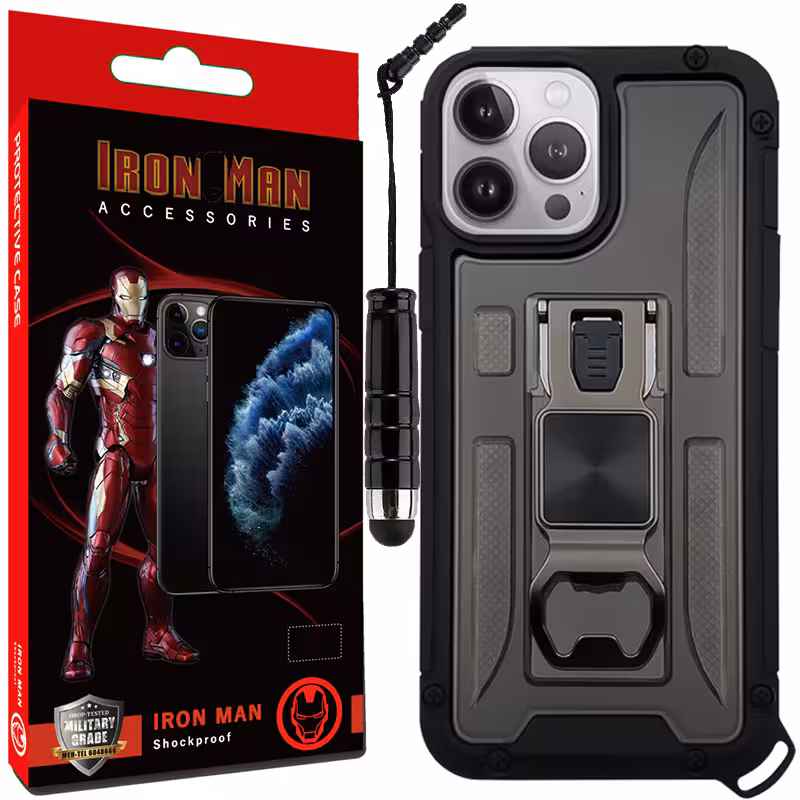 کاور آیرون من مدل Shock Proof مناسب برای گوشی موبایل اپل iPhone 13 Pro به همراه قلم لمسی