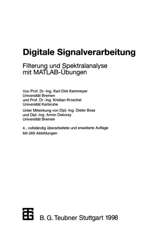 خرید و دانلود نسخه کامل کتاب Digitale Signalverarbeitung: Filterung und Spektralanalyse mit MATLAB-Übungen