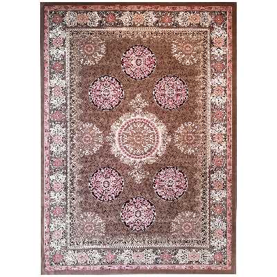 فرش ماشینی زمرد مشهد مدل KR29 زمینه قهوه ای