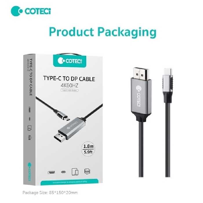 کابل تبدیل DP به Type-c کوتتسی Coteetci OF-014 طول 1.8 متر