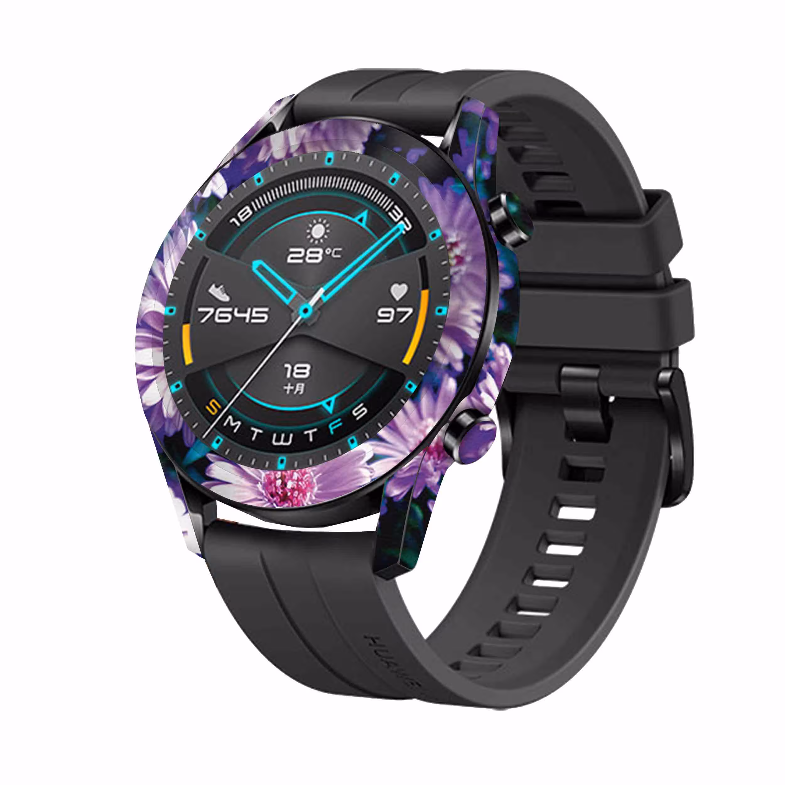 برچسب ماهوت طرح Purple-Flower مناسب برای ساعت هوشمند هوآوی Watch GT2