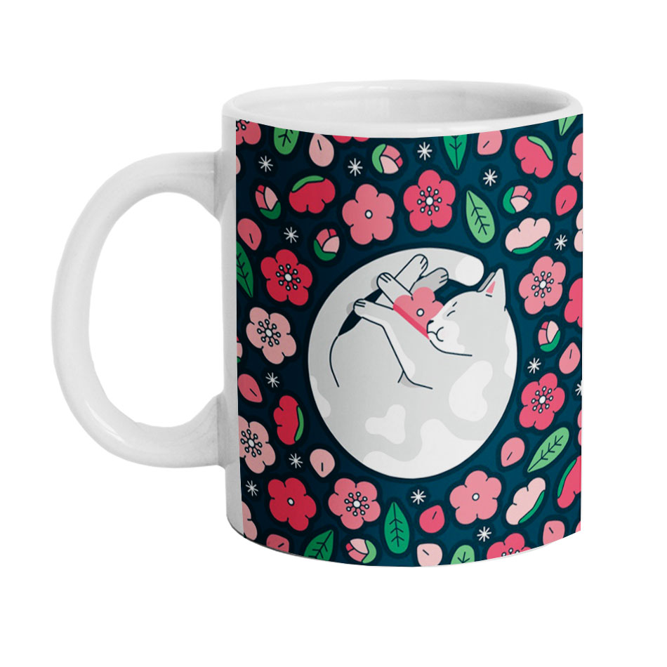 ماگ دارلی طرح گل و گربه  مدل M1439