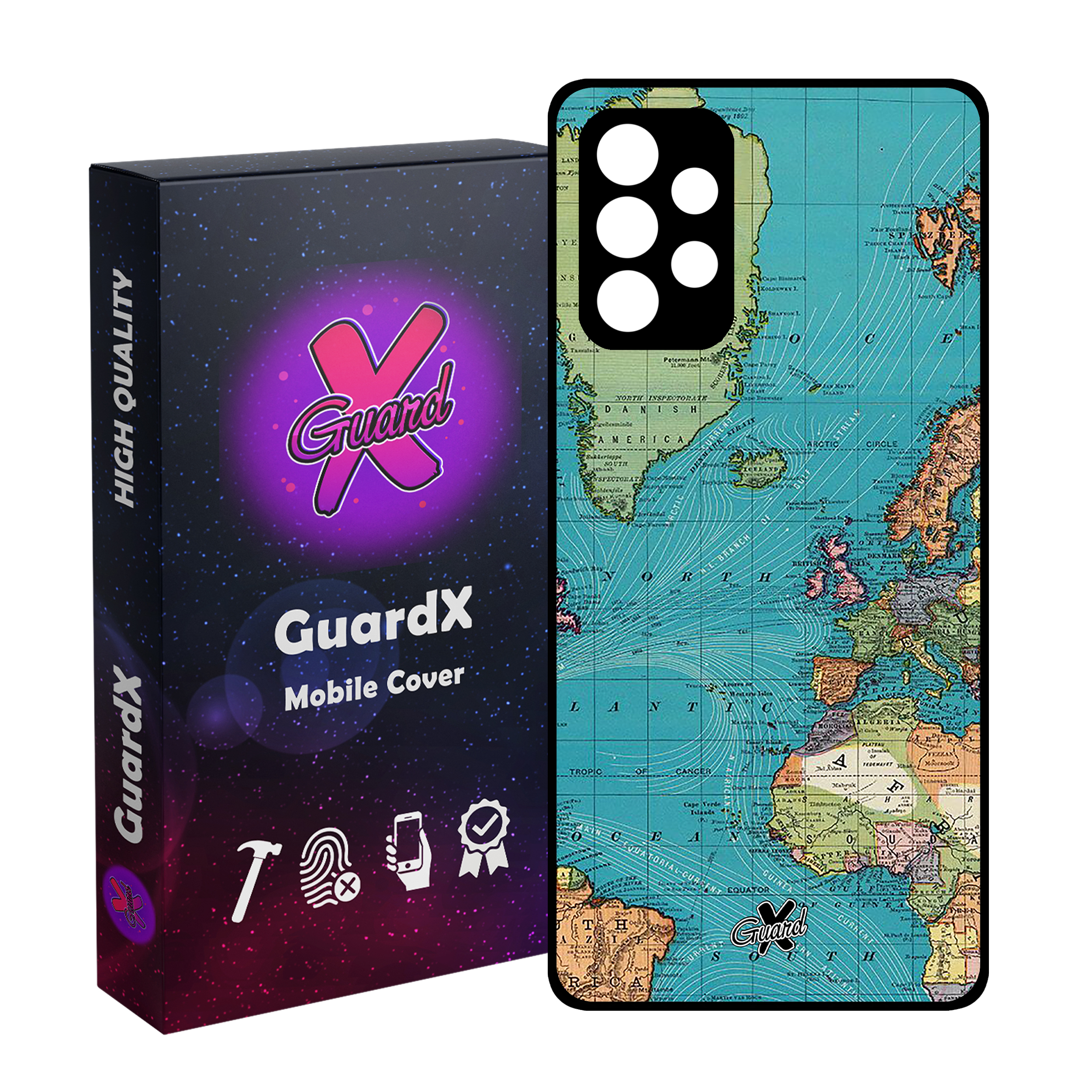 کاور گارد ایکس طرح نقشه مدل Glass10226 مناسب برای گوشی موبایل سامسونگ Galaxy A32 5G