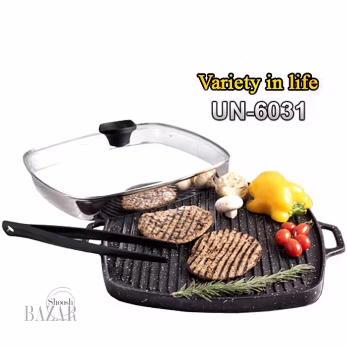 تابه گریل مربع 28 درب دار با انبر یونیک کد 6031
