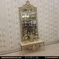 آینه شمعدان برنز و کنسول مستطیلی مدل گل سرخ سنگین کد 131s