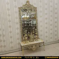 آینه شمعدان برنز و کنسول مستطیلی مدل گل سرخ سنگین کد 131s