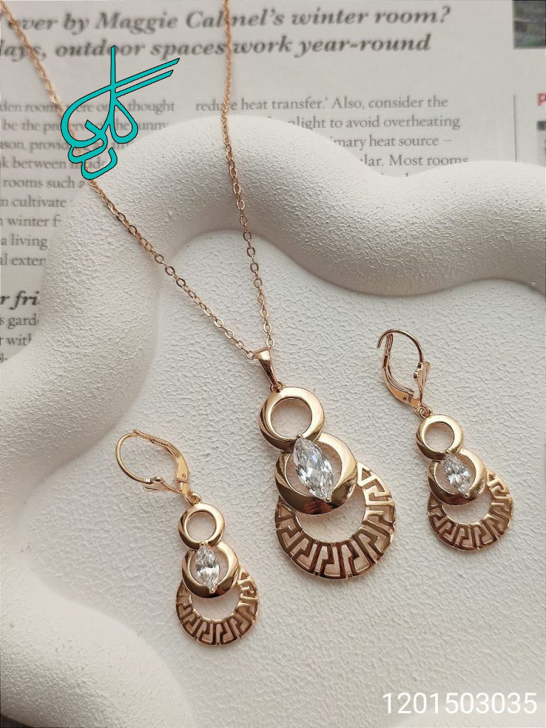 خرید نیم ست زنانه ژوپینگ نگین دار رنگ ثابت ضد حساسیت همراه با زنجیر کد 1715338 - ردگل