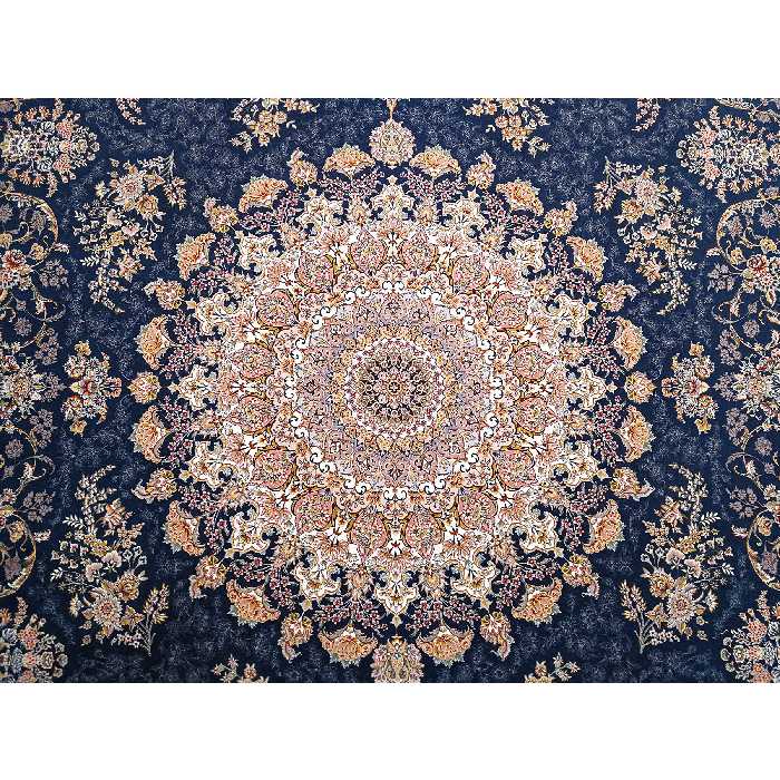 فرش ماشینی زمرد مشهد مدل 45002 زمینه آبی