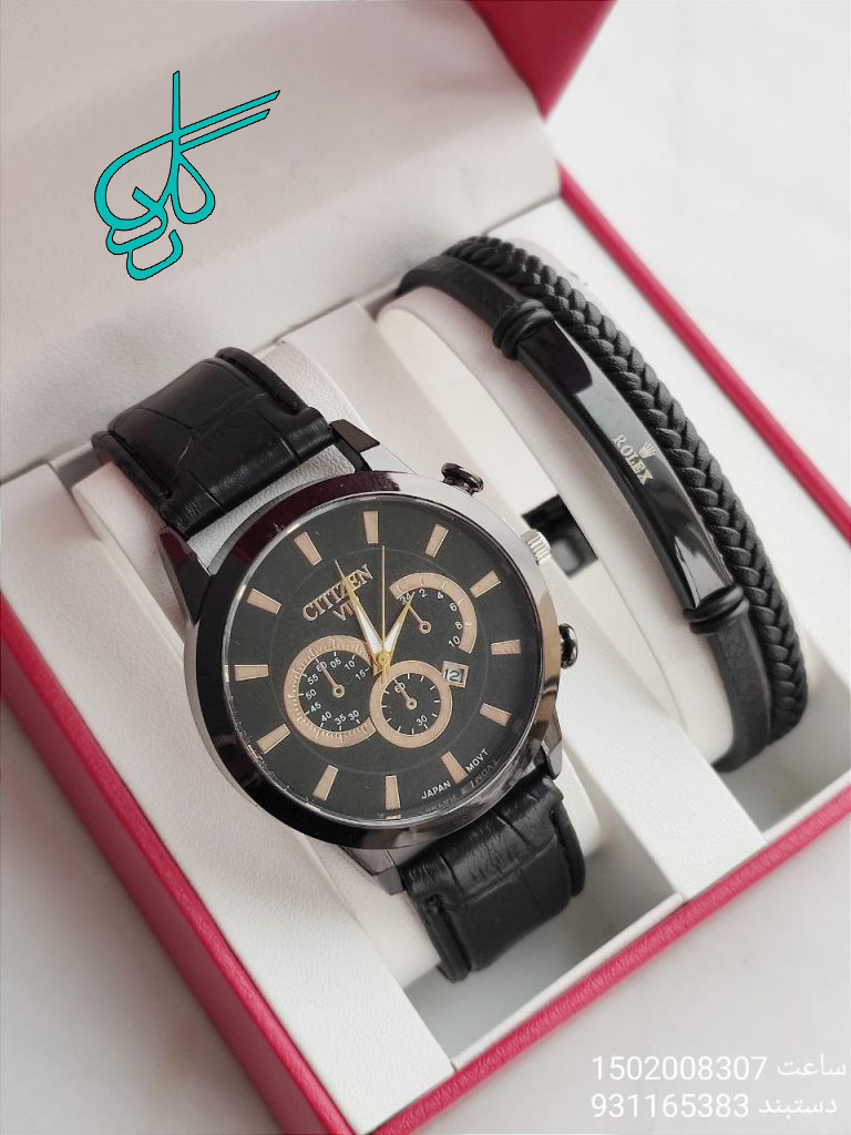 خرید ست کادوی پسرانه ساعت ستیزن و دستبند رولکس مشکی کد 1815224 - ردگل