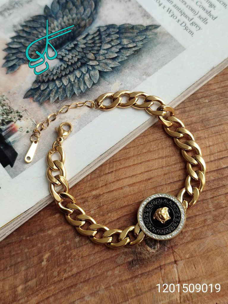 خرید دستبند استیل ورساچ طرح طلا رنگ ثابت کد 1215258 - ردگل
