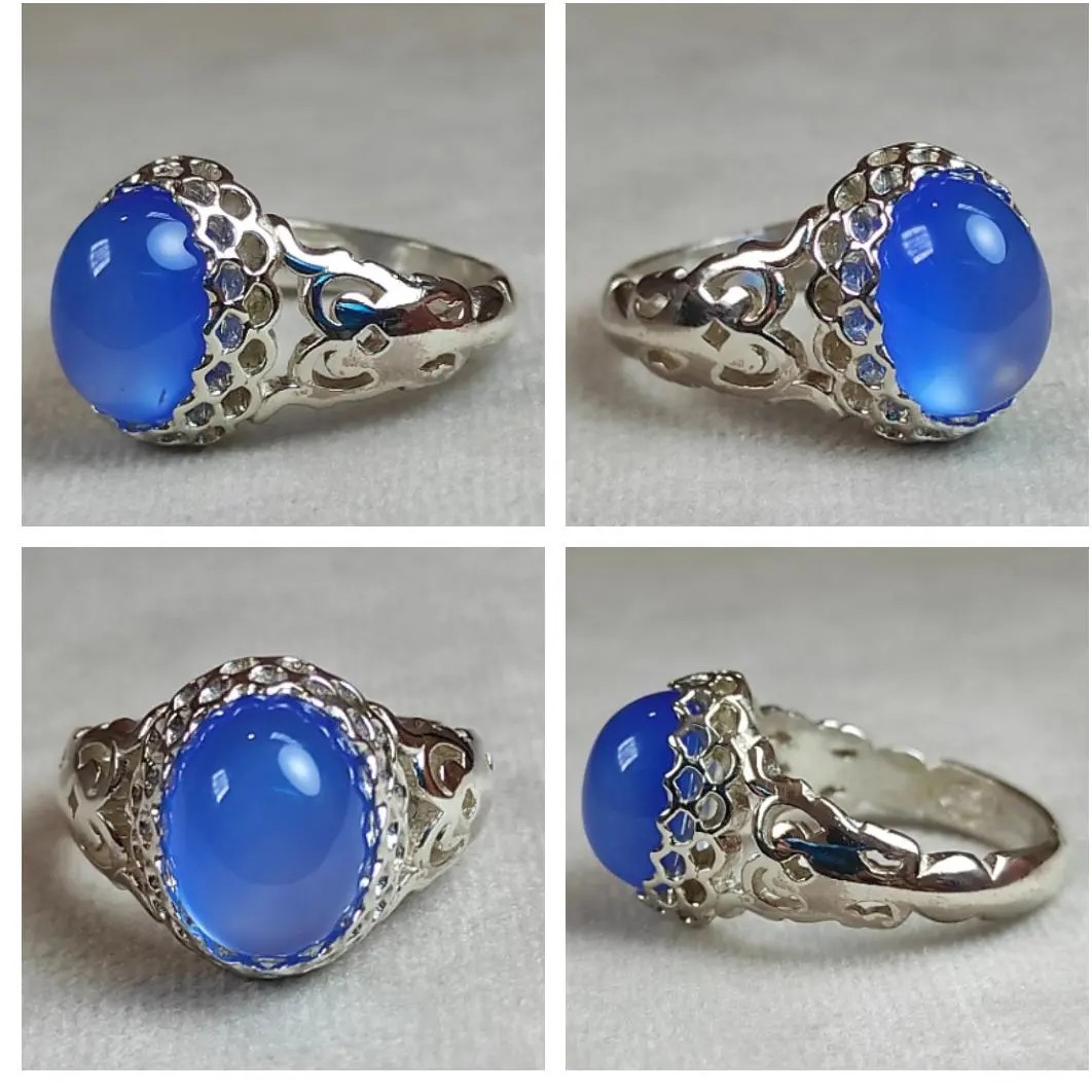 انگشتر نقره مردانه عیار 925 با عقیق آبی آبدار و لامپی