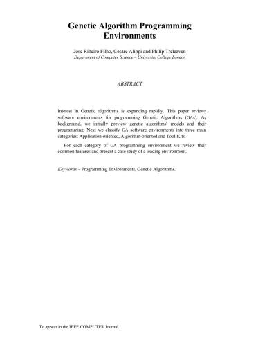 خرید و دانلود نسخه کامل کتاب Genetic Algorithm Programming Environments