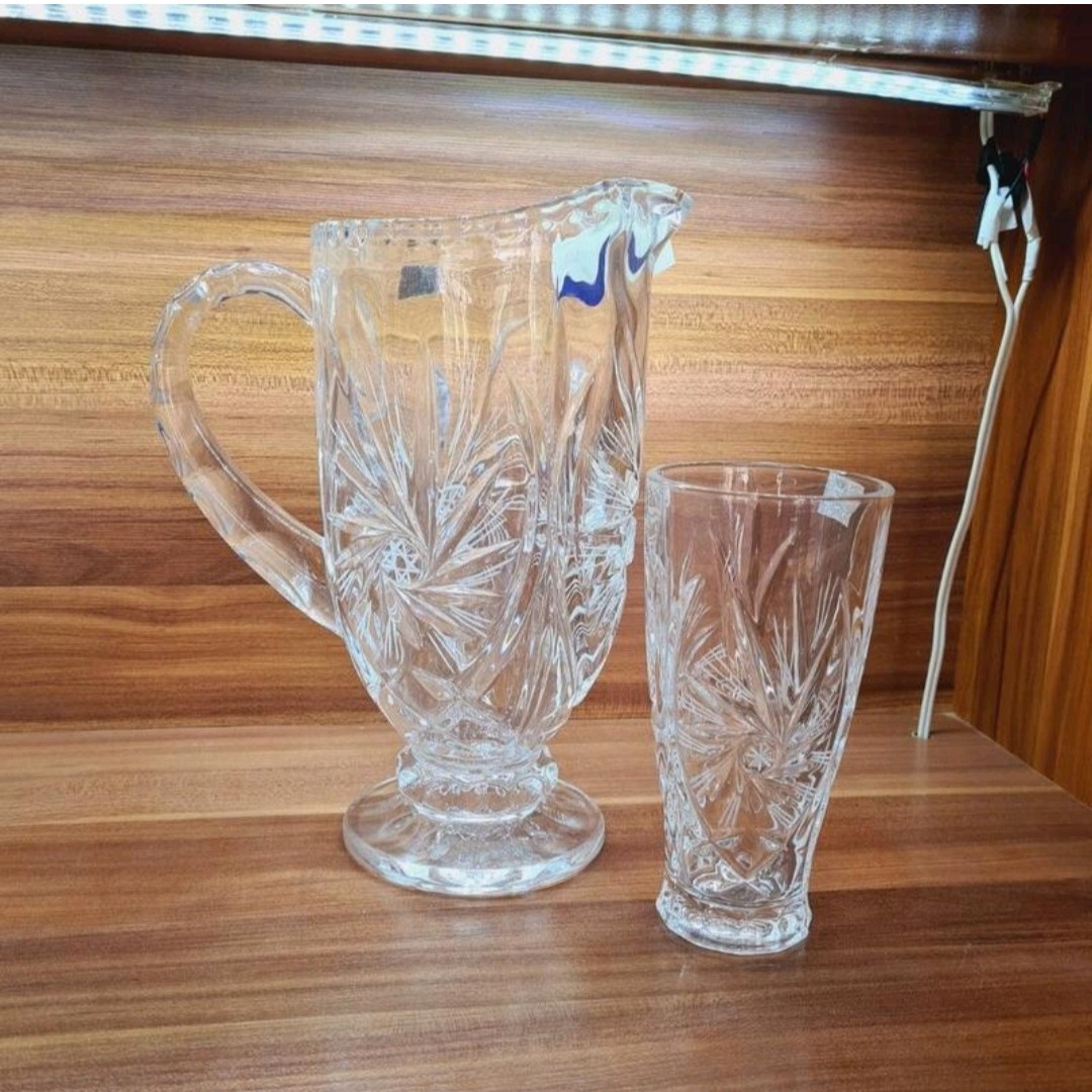 پارچ ولیوان خوشیدی کریستال درجه یک(لیوان شربت،لیوان آب