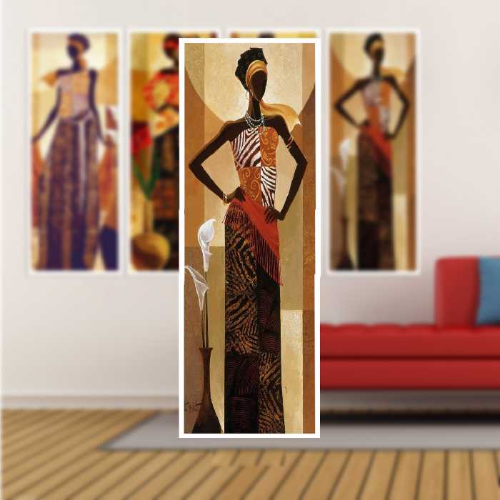 تابلو بکلیت طرح زن آفریقایی مدل دکوراتیو W-384 مجموعه 4 عددی