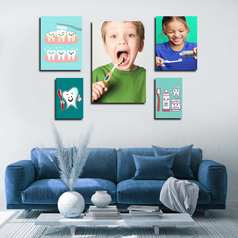 تابلو شاسی دنیای قابطرح بهداشت دندان و دندانپزشکی مدل SH-1564 مجموعه 5 عددی | دنیای قاب