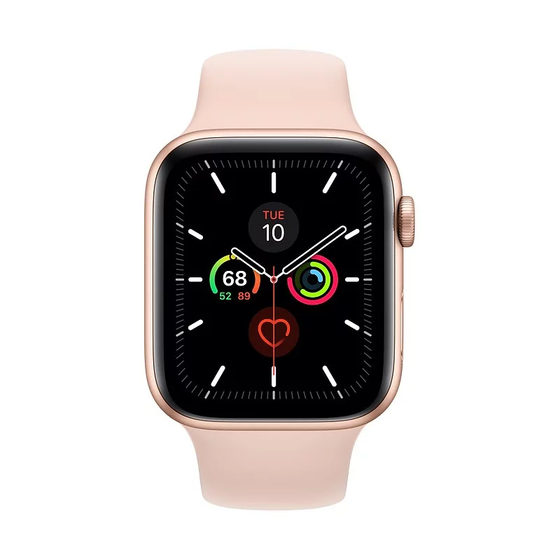 اپل واچ سری 5 مدل 44mm بدنه آلومینیوم به رنگ طلایی با بند سیلیکونی