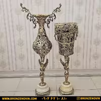 ست سطل و دستمال و گلدان کنارسالنی برنزی مدل گل رز پایه فرشته با سنگ سفید کد 1799s