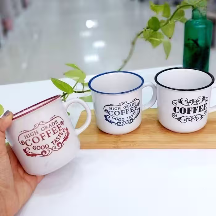ماگ تکست سرامیکی دسته دار مناسب جهت مصارف چای و دمنوش و سوپ (پس کرایه)
