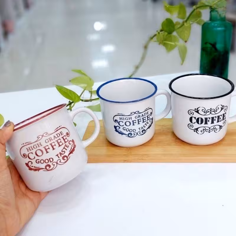 ماگ تکست سرامیکی دسته دار مناسب جهت مصارف چای و دمنوش و سوپ (پس کرایه)
