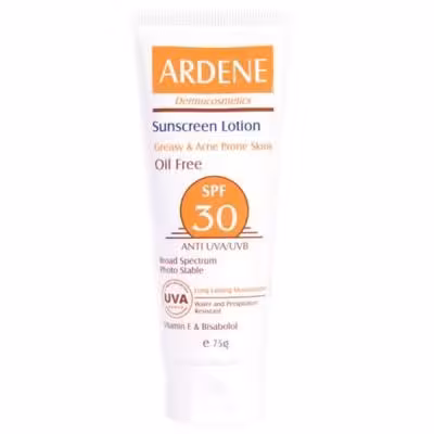 لوسیون ضد آفتاب آردن مدل SPF30 مناسب پوست های چرب و مستعد آکنه حجم 75 میلی لیتر