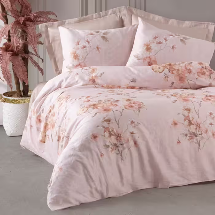 سرویس روتختی کاتن باکس مدل Satin Pansy Bej دو نفره 6 تکه