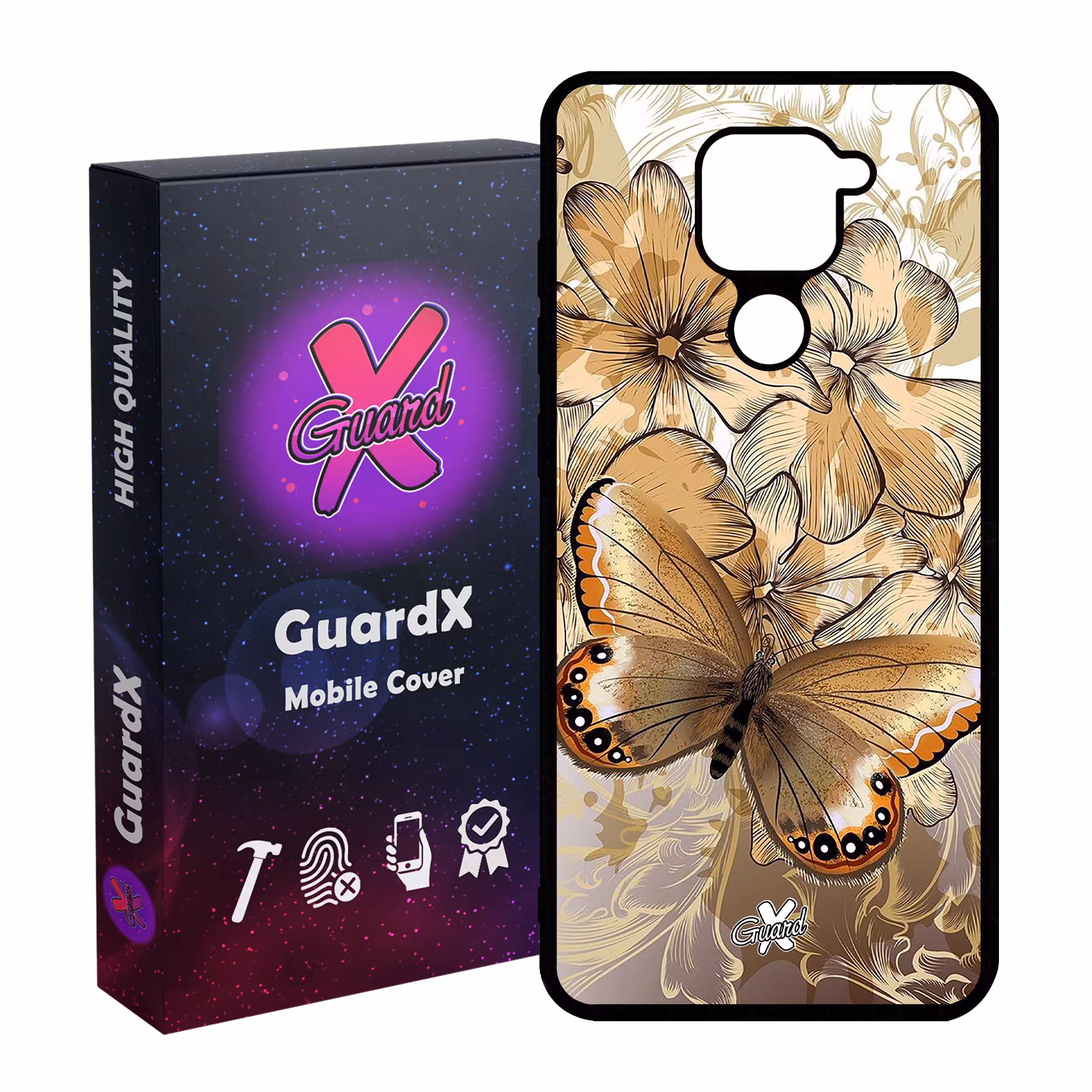 کاور گارد ایکس طرح پروانه مدل Glass10272 مناسب برای گوشی موبایل شیائومی Redmi Note 9