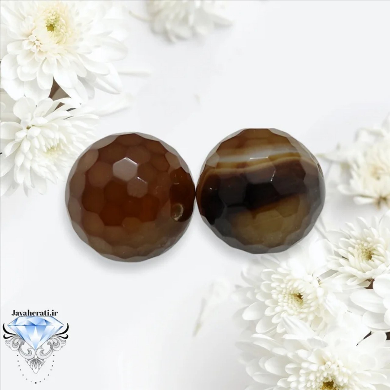 جفت مهره عقیق سلیمانی طبیعی تراش کندویی