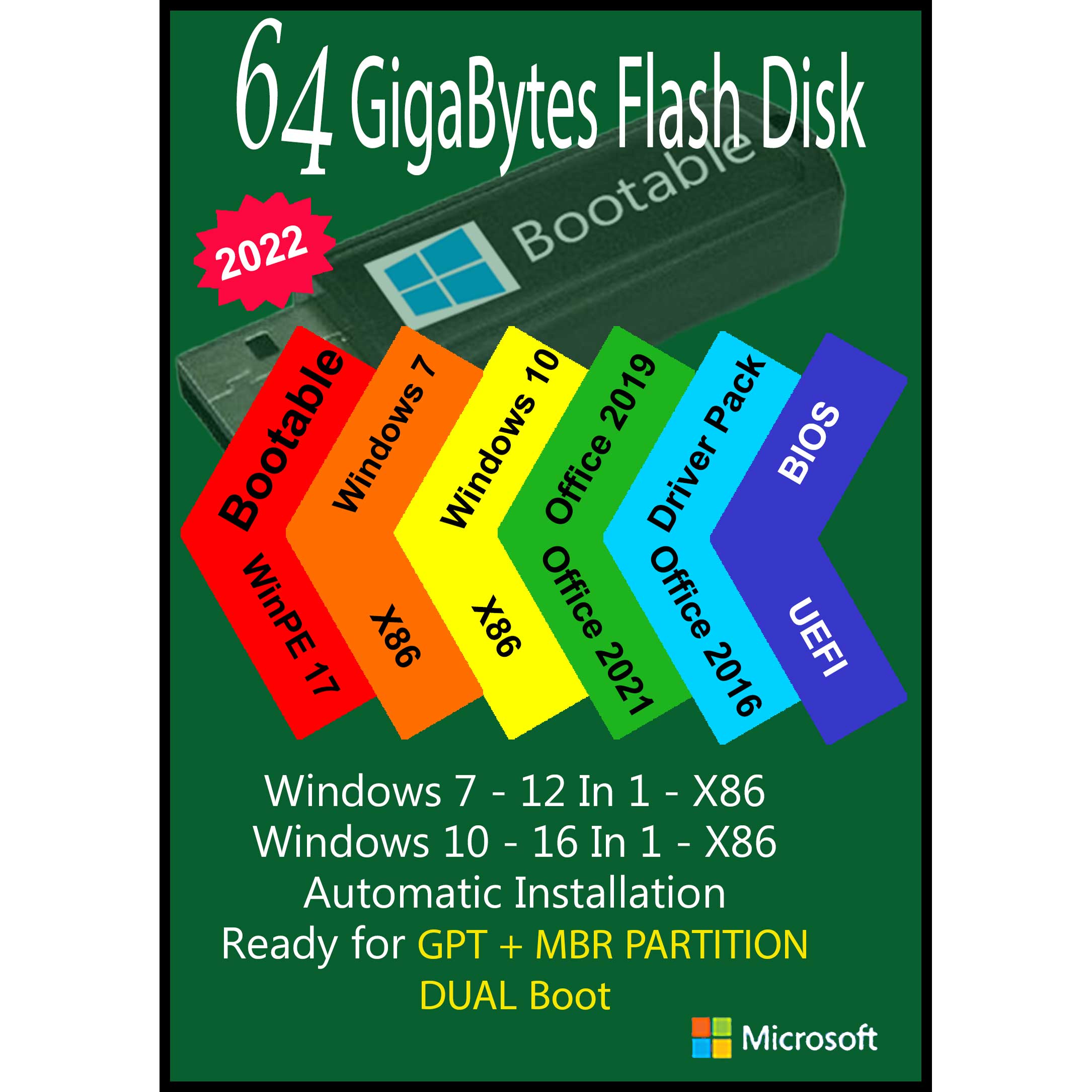 سیستم عامل Windows 7 10 AIO 28In2 X86 - Driver Pack 2022 - Office 2016-2019-2021 Pro Plus  نشر مایکروسافت