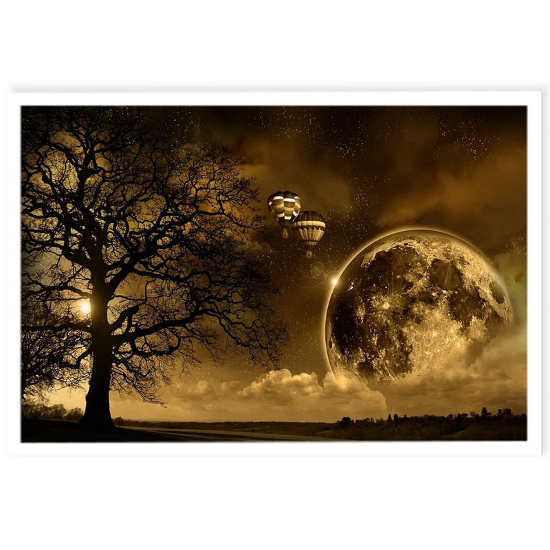 تابلو شاسی طرح ماه و کهکشان مدل W4607 | دنیای قاب