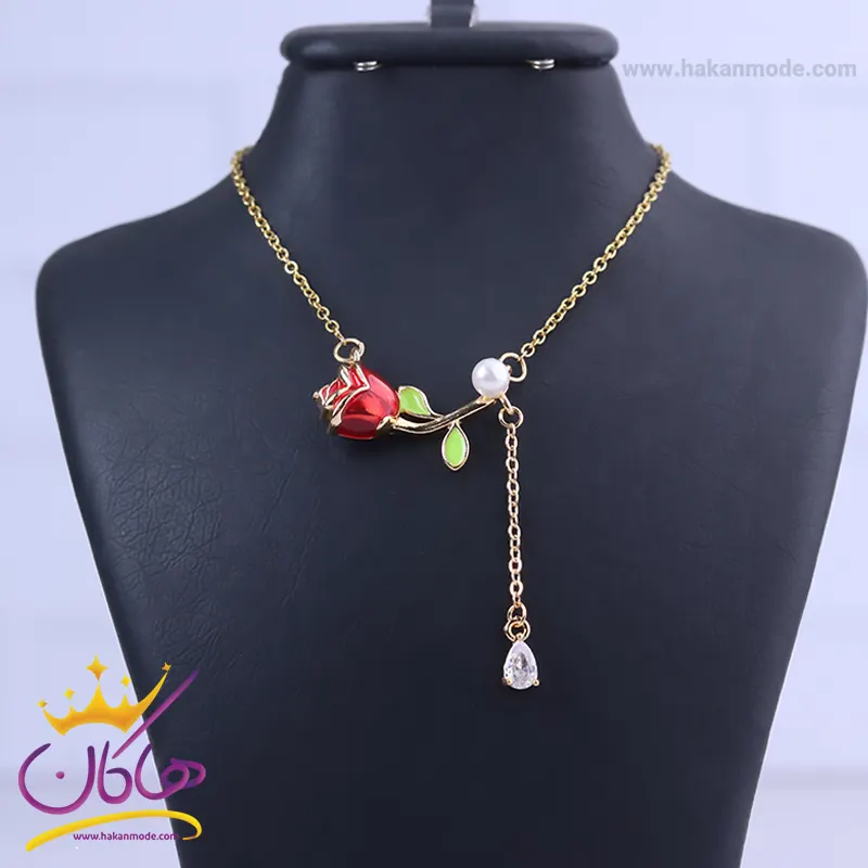 گردنبند استیل زنانه گل رز قرمز ST 12354/6